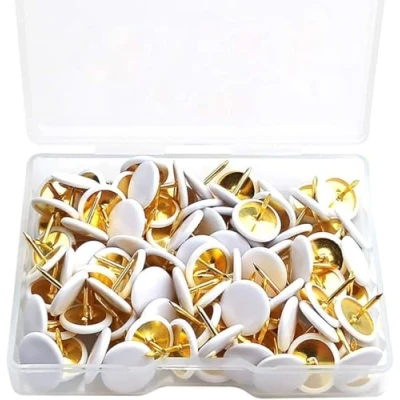Image of 400 Pcs White Drawing Pins, Round Head Thumbtacks, Metal Push Pins with Storage Box for Pinboard, Bulletin Board, Office, Home
