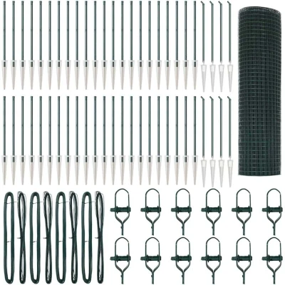 Image of vidaXL Welded Wire Fence with 13 Spike Posts Green 0.4x100 m Steel