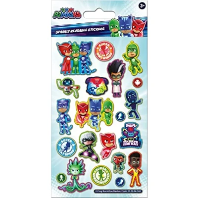Image of Paper Projects 01.70.06.168 PJ Masks Heroes Sparkly Stickers Official Licensed Product Reusable on Non Porous Surfaces, White, 19.5cm x 9.5cm