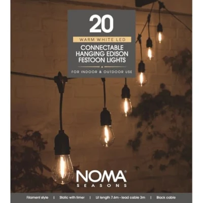 Image of Noma 20 Connectable LED Small Edison Festoon Lights with Drop (Pack of 1), Black/Clear