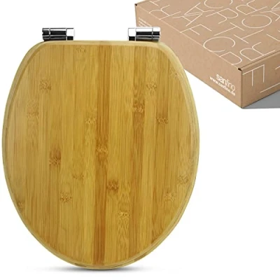Image of Sanfino® Premium Bamboo Toilet seat with Soft Closing Mechanism, Elegant Wood Look, high Seating Comfort Made of Sustainable Real Wood, Easy Assembly &quot;Brown&quot;