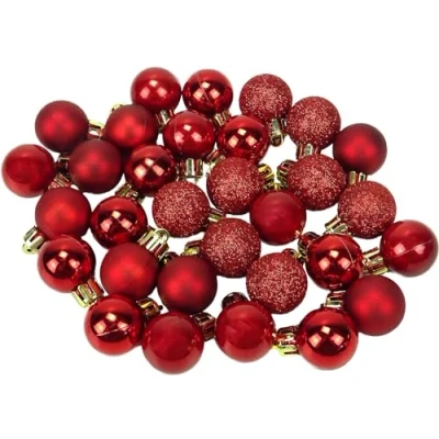 Image of Christmas Baubles Red Tree Decorations set of 20 (2.5 cm) Shiny,Matt and Glitter.