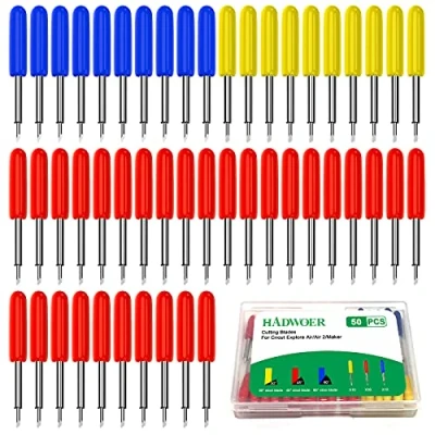 Image of Hadwoer 50PCS Replacement Cutting Blades for Explore Air 2/Air 3/Maker/Maker 3, Includ 10PCS Fine Point Blade, 30PCS Standard Blaeds and Deep (Multicolored)