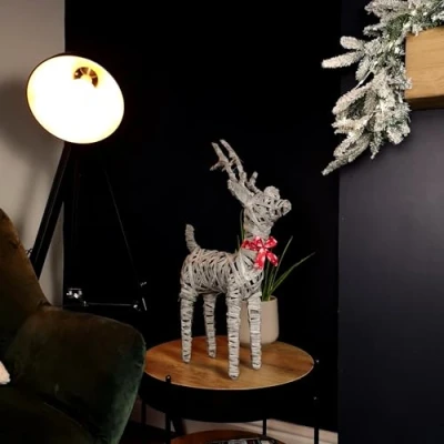Image of 56cm Rattan Woven Christmas Prancer Reindeer Decoration