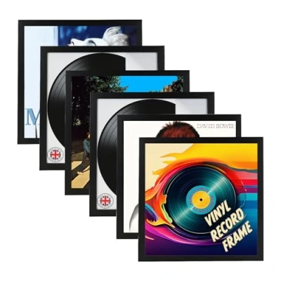 Image of Boldon Framing Black Vinyl Record Square Photo Frame for Album Art Wall Display, Picture Frames 12&quot; Albums &amp; Records. 6 Pack.