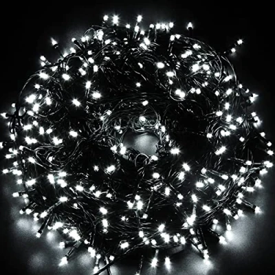 Image of JnDee Safe Voltage 200 Bright LEDs 20M Cool White Christmas Fairy Lights, 8 Modes/Memory, Timer, 10M Lead