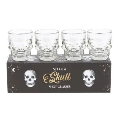 Image of Inevitable Set of 4 Skull Shot Glasses, 60ml, Clear Glass