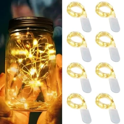 Image of LED String Lights Battery Powered, 8pcs 1M 10 Fairy Copper Wire Light Small for Home Garden Holiday Party Wedding Christmas Halloween Concerts Bars Decoration (8PCS/Warm White)