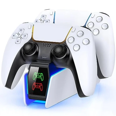Image of HASACOOL ps5 Controller Charger Fast Charging Station for Playstation 5 Compatible with Dualsense LED Light Stand Dock Accessories Dual
