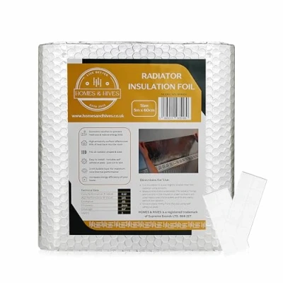 Image of Homes &amp; Hives Radiator Insulation Reflective Foil 5m x 60cm Thermal Bubble Heating Roll Enhances Efficiency Reduces Heat Loss Adhesive Pads Included