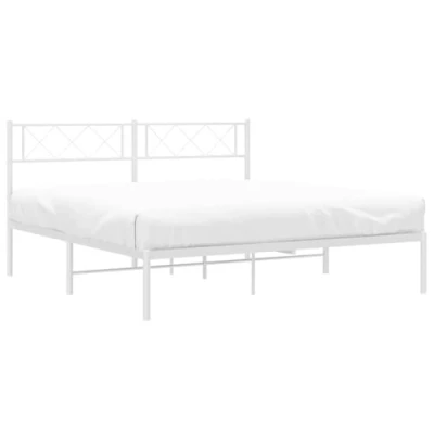 Image of vidaXL White Steel Double Bed Frame with Headboard for Bedroom Modern Home Base Bedstead, 207x146x90 cm, Fits 140x200 cm Mattress
