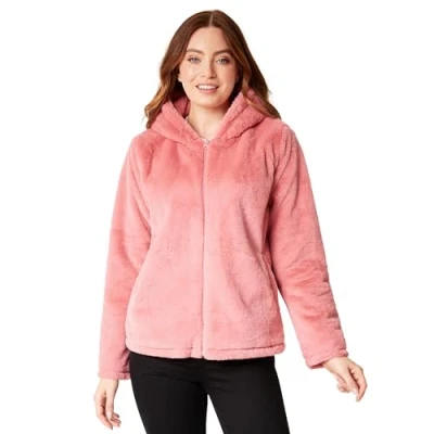 Image of CityComfort Womens Fluffy Coat with Hood, Cosy Stylish Faux Fur Gifts for Her (Dusky Pink, L)