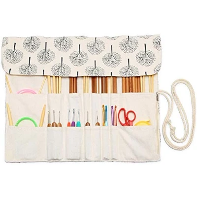 Image of Teamoy Knitting Needle Wrap, Cases with Slots for Needles (up to 14 Inch/35.5cm), Crochet Hooks, Circular and ACCESSORIES NO INCLUDED, Tree