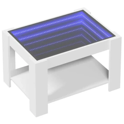 Image of vidaXL Coffee Table with LED RGB Lights/Galss Mirror Top White Engineered Wood Modern Side/End/Couch for Living Room/Bedroom 73x53x45 cm
