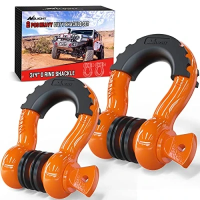 Image of Nilight 2 Pack 3/4&quot; D Ring Shackle 4.75 Ton (9500 Lbs) Capacity with 7/8&quot; Pin Heavy Duty Off Road Recovery Isolators &amp; Washer Kit for Jeep Truck Vehicle, Orange (90051B)