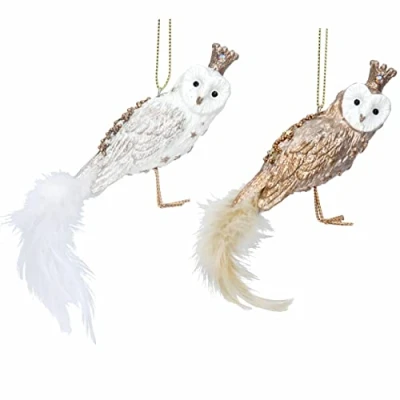 Image of Set of 2 Gisela Graham Cream / Gold Resin Owls