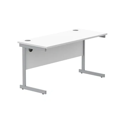 Image of Office Hippo Essentials Rectangular Writing Computer Work Place, Home Desk with Cable Port Management, Metal, Arctic White, 140x60cm