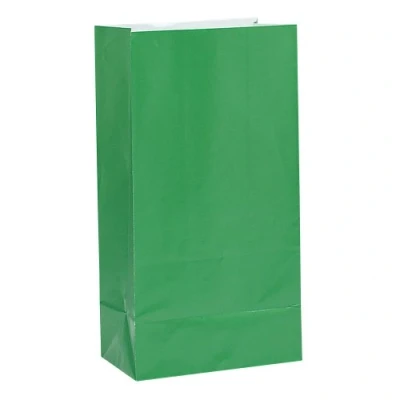 Image of Vibrant Green Paper Party Bags (25cm x 13cm) 12 Count Perfect for Celebrations and Events