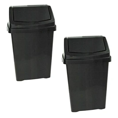Image of Set of Wham 50Lt High Grade Plastic Black Flip Top Waste Rubbish Bin (2)