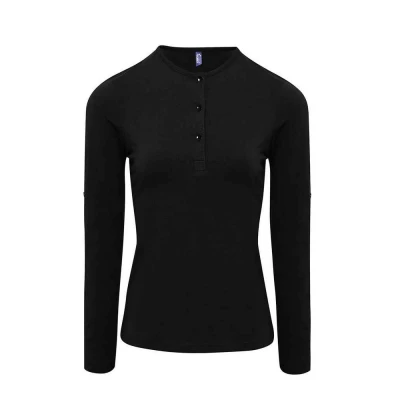 Image of Premier Womens/Ladies Long John Plain Roll Sleeve T Shirt (Black) Size 10 UK