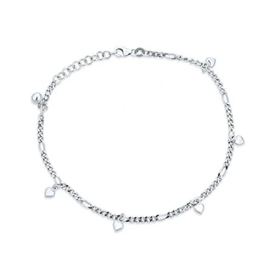 Image of Multi Heart Dangle Charms Anklet Ankle Bracelet For Women Teens .925 Sterling Silver Figaro Chain Adjustable 9 To 9.5 Inch