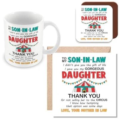 Image of MUGGZ Son in Law Gift Mug, Card &amp; Coaster Thank You Giftset Made The UK
