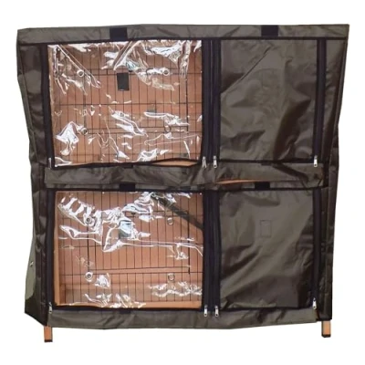 Image of Charles Bentley Two Story Pet Hutch Cover For PETHUTCH02, Weatherproof, Transparent Window Over Mesh, Ventilation, Door Window, Closing Zips, Hook And Loop Fastenings, Dark Brown (104x104x50cm)