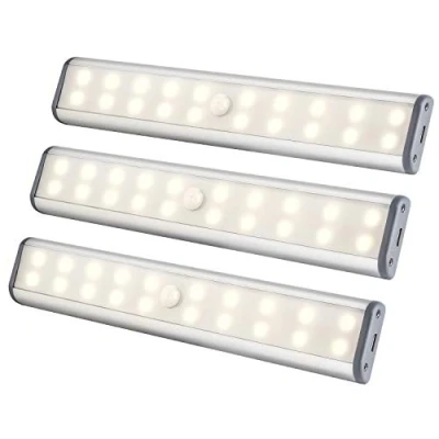 Image of Under Cabinet Lighting 20 LEDs Closet Light, Motion Sensor Wireless Magnetic Rechargeable Counter Lighting, Battery Operated LED Night Light for Wardrobe, Warm White, 3Packs