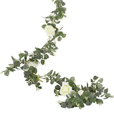Image of Ginger Ray Botanical Wedding Artificial Eucalyptus Garland with White Roses