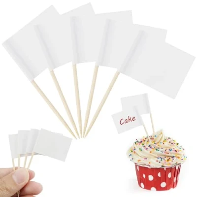 Image of 110 PCS Toothpick Food Flags Blank Use for Party Food, Cheese Plate &amp; Cupcake Toppers, Labels, Baby Shower Names, Fruit Salad Cocktail Sticks Cake Cheeseplate Appetizers, (3.5 * 2.5cm)