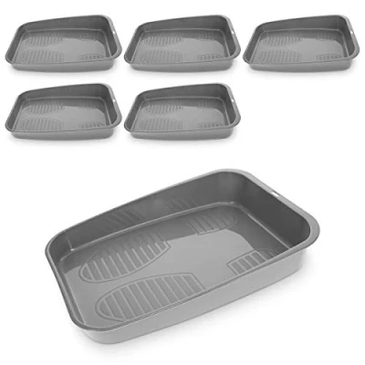 Image of Navaris Set of 6 Shoe Drip Trays Multi Purpose Boot Tray For 1 Pair Rain Boots, Winter Wellies Indoor and Outdoor Use Grey