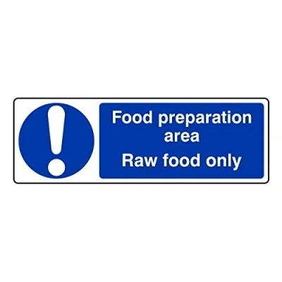 Image of 300mmx100mm Food Preparation Area Raw Only Catering Sign Sticker Self Adhesive