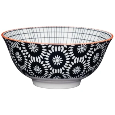 Image of KitchenCraft 16cm Ceramic Bowl Black Swirl Centred