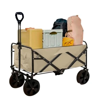 Image of Neo Heavy Duty Large Capacity Foldable Collapsible Garden Trolley Cart Utility Wagon Truck Folding Wheelbarrow for Beach Gardening Outdoor Camping Shopping Fishing Festivals (Natural)