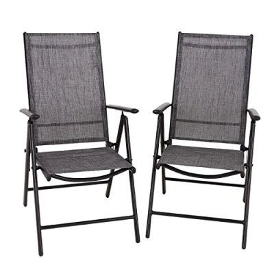 Image of PPHIVILLA Sets of 2 Garden Folding Chairs with Aluminum Frame,6X Adjustable 7 Seating Positions,High Back Outside Patio Weather Resistant
