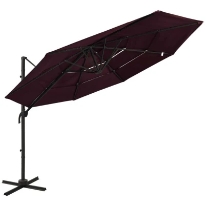 Image of vidaXL 4 Tier Garden Parasol with Aluminium Pole Bordeaux Red 3x3 m