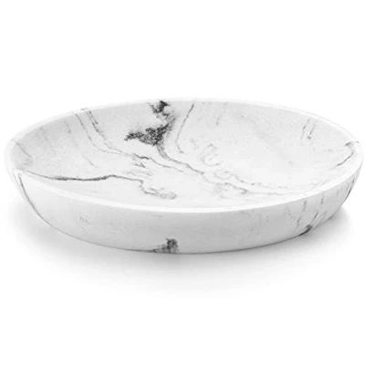 Image of Luxspire Marble Soap Dish, Resin Tray Holder Container Box Oval Bar Plate Case Kitchen Sponge Dish Scrubbers for Bathroom Vanity Shower Sink Counter Top, White