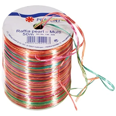 Image of C.E. Pattberg Präsent Rayon Raffia Biodegradable Ribbon Pink Green 50 meter spool