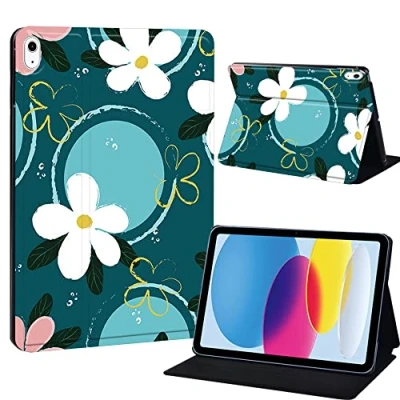Image of Printed Tablet Case for iPad 10th Generation 2022 10.9 Inch, Slim Hard Back Gen Cover Protective Smart Stand 10 10.9&quot; (white flower)