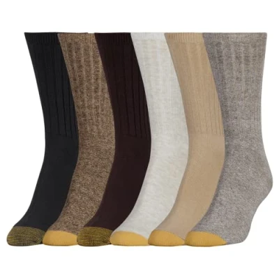 Image of Gold Toe Women&#039;s Casual Texture Crew Socks, Multipairs, Brown Assorted (6 Pairs), L (Pack of 6)