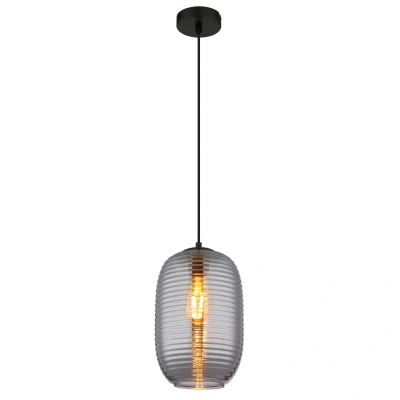 Image of Jefrey Slim Pendant Ceiling Light Matt Black Smoke Glass Shade 1x E27