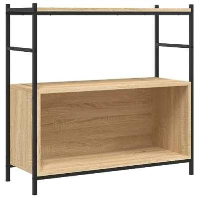 Image of vidaXL Freestanding Bookshelf Sonoma Oak Finished Engineered Wood with Sturdy Iron Frame Adjustable Feet Industrial Style Home Office Storage