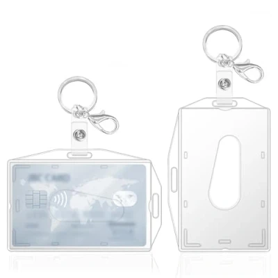 Image of 2 Pcs ID Card Holders with Keyring, Hard Clear Badge Holder, for Holder Office,School, Credit Cards,ID Clip,Pass (2 Keyring)