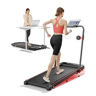 Image of 4 in 1 Folding Treadmill with 9% Incline, TOPUTURE Treadmills for Home &amp; Office, 2.5HP Dual Display Under Desk Treadmill, 12 km/h Walking Pad, One Touch Mute Magnetic Remote, Modes, App Bluetooth