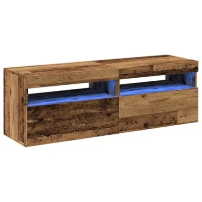 Image of vidaXL TV Cabinets with LED Lights 2 Pcs Engineered Wood Media Console/TV Stand Old Finish Living Room Furniture Storage 60x35x40 cm