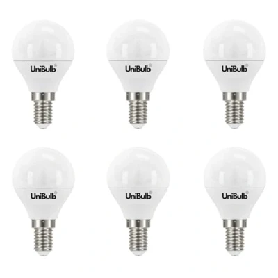 Image of Unibulb E14 LED Light Bulb, Small Screw 4.2W 470lm, 40W Equivalent SES Daylight 6500K Golf Ball Energy Saving P45 220 240V, Non Dimmable, Pack of 6