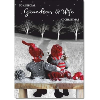 Image of doodlecards Grandson and Wife Christmas Card Couple at Night Medium Size for &amp; with Plain Envelope