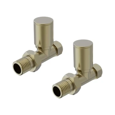 Image of Warmehaus 15mm Pair of Straight Radiator Valve for Heated Towel Rail Brushed Brass