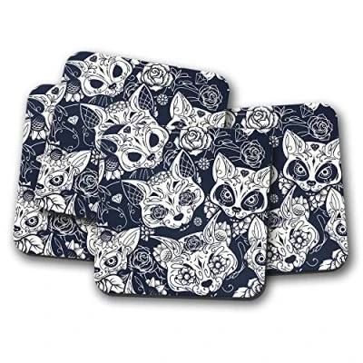 Image of 4 Set Sugar Skull Cats Coaster Cat Kitten Teen Girls Mum Sister #14218