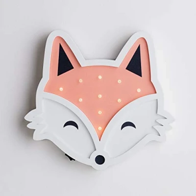 Image of Lights4fun Fox Wall Light Battery Operated Night 10 Warm White LED Timer Woodland Theme Children&#039;s Bedroom Decoration